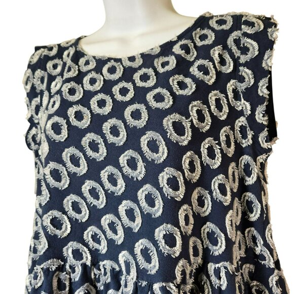 Maeve Anthropologie Lisanne Textured Navy Ivory Tunic Dress Sz S Frayed Circles - Picture 4 of 15